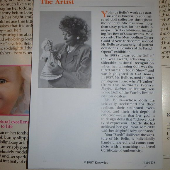 Sarah by Yolanda Bello 1987 Edwin M Knowles - Picture 9 of 15